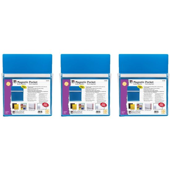 Picture of Charles Leonard Magnetic Pockets, 9-1/2in x 11-3/4in, Blue, Pack Of 3 Pockets