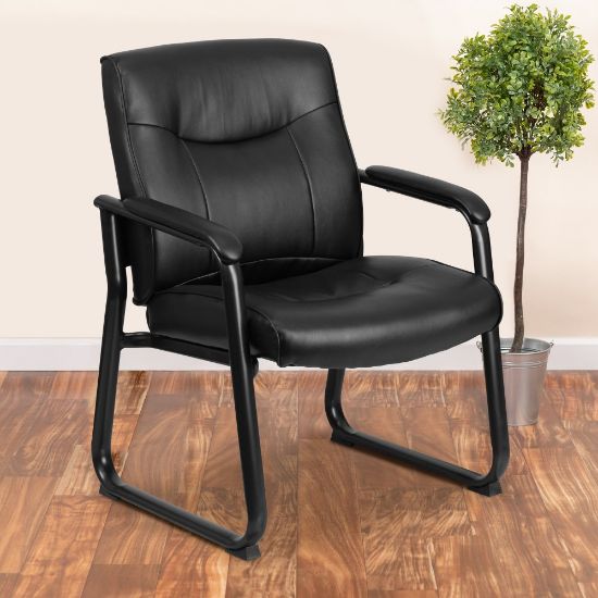 Picture of Flash Furniture Hercules Big & Tall LeatherSoft Faux Leather Low-Back Side Chair With Sled Base, Black