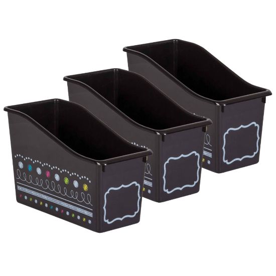 Picture of Teacher Created Resources Chalkboard Brights Plastic Book Bins, 5-1/2in x 7-1/2in x 11-3/8in, Pack Of 3 Bins