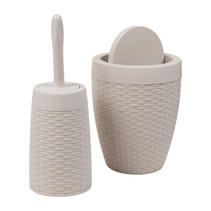 Picture of Mind Reader Basket Collection Round Weave Wastepaper Basket And Toilet Brush Set, Ivory