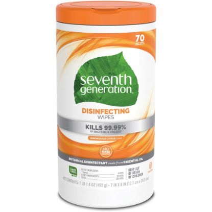 Picture of Seventh Generation Disinfecting Wipes, Lemongrass Scent, 70 Wipes Per Canister, Pack Of 6 Canisters