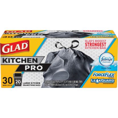 Picture of Glad ForceFlexPlus XL X-Large Kitchen Drawstring Trash Bags - Fresh Clean with Febreze Freshness - Large Size - 20 gal - 24.02in Width x 32.01in Length - Gray - 1Each - 30 Per Box - Garbage, Office, Kitchen