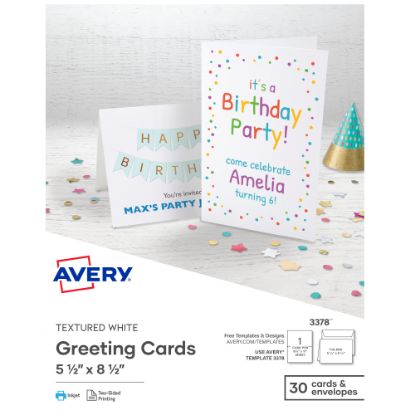 Picture of Avery Half-Fold Textured Printable Greeting Cards, 5.5in x 8.5in, White, 30 Blank Cards With Envelopes