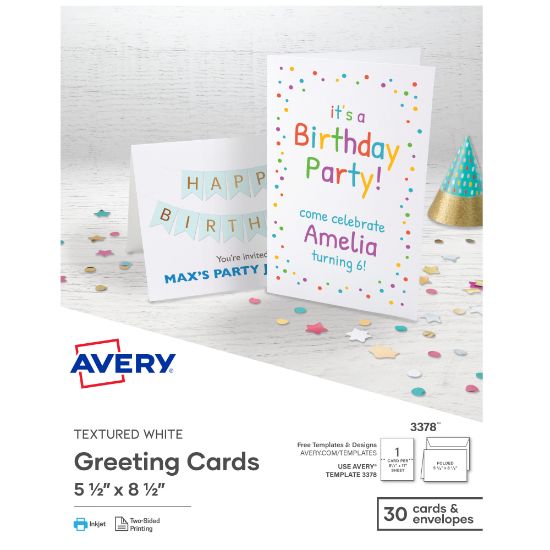 Picture of Avery Half-Fold Textured Printable Greeting Cards, 5.5in x 8.5in, White, 30 Blank Cards With Envelopes