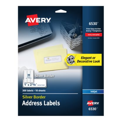 Picture of Avery Easy Peel Address Labels With Border, 1in x 2 5/8in, White/Silver, Pack Of 300 Labels