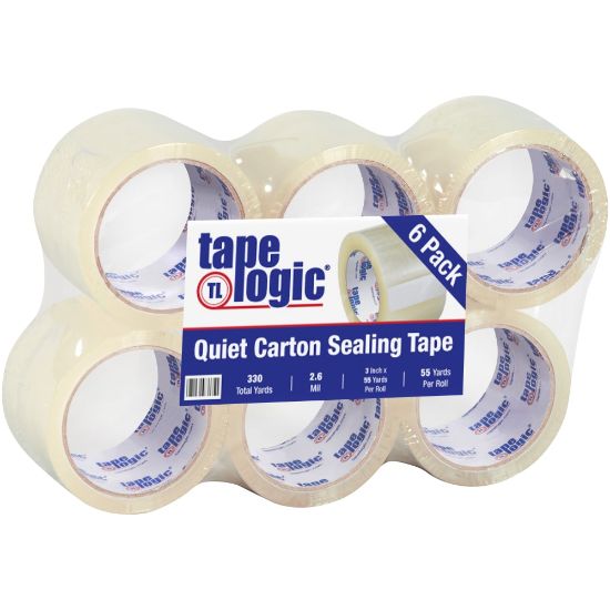 Picture of Tape Logic Quiet Carton-Sealing Tape, 3in Core, 2.6 -Mil, 3in x 55 Yd., Clear, Pack Of 6