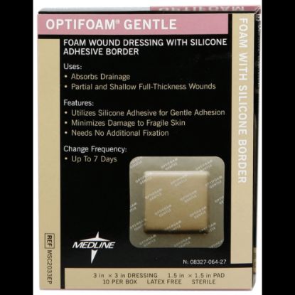 Picture of Optifoam Gentle Border Adhesive Dressings, 3in x 3in, Tan, Box Of 10