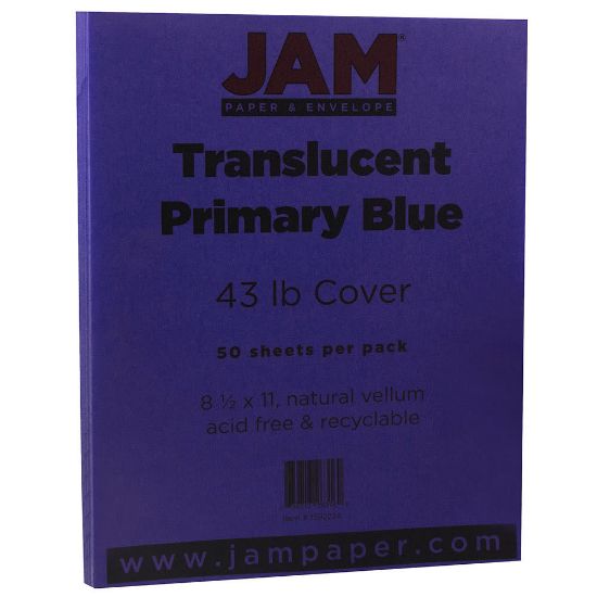 Picture of JAM Paper Card Stock, Translucent Primary Blue, Letter (8.5in x 11in), 43 Lb, Pack Of 50