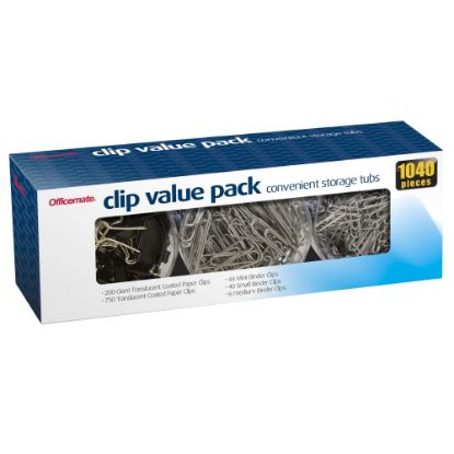 Picture of Officemate Clip Value Pack, 1in, 10 Sheet Capacity, Assorted, Pack Of 1,040