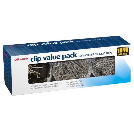 Picture of Officemate Clip Value Pack, 1in, 10 Sheet Capacity, Assorted, Pack Of 1,040