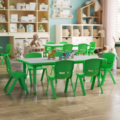 Picture of Flash Furniture Plastic Height-Adjustable Activity Table with 6 Chairs, 23-1/2inH x 23-5/8ft"W x 47-1/4ft-d, Green