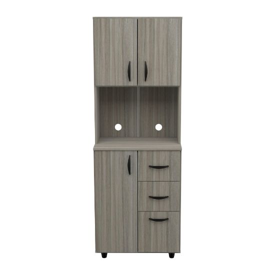 Picture of Inval Storage Cabinet With Microwave Stand, 66-1/8inH x 24inW x 15-7/16inD, Smoke Oak