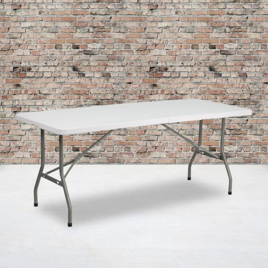 Picture of Flash Furniture Bi-Fold Plastic Folding Table, 29inH x 30inW x 72inD, Granite White