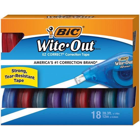 Picture of BIC Wite-Out EZ Correction Tape, 478-13/16in, White, Pack Of 18 Dispensers