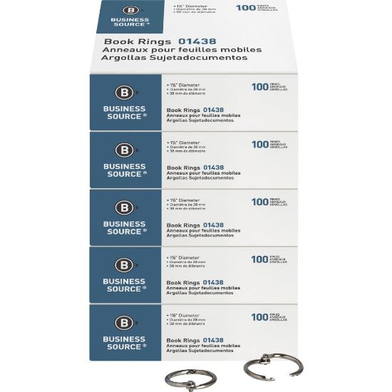 Picture of Business Source Standard Book Rings - 1.5in Diameter - Silver - Nickel Plated - 500 / Bundle