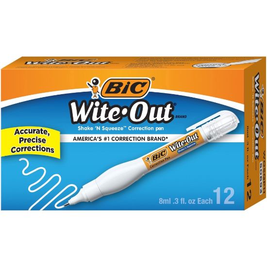 Picture of Wite-Out Shake N Squeeze Correction Pen - Pen Applicator - 8 mL - White - Fast-drying - 12 / Box