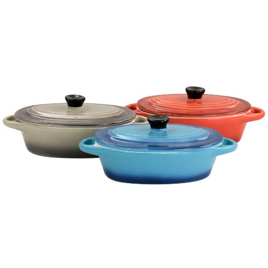 Picture of Crock-Pot Wexford 3-Piece Stoneware Mini Oval Casserole Set, Assorted Colors