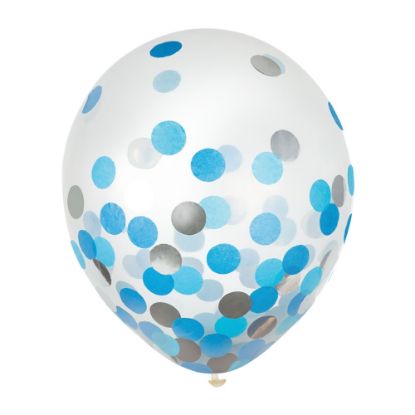 Picture of Amscan 12in Confetti Balloons, Blue/Silver, 6 Balloons Per Pack, Set Of 4 Packs