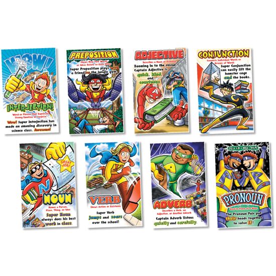 Picture of North Star Teacher Resources Parts Of Speech Superheroes Poster Set, 11in x 17in, Multicolor, Pre-K - Grade 8