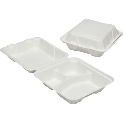 Picture of SKILCRAFT 3-Compartment Hinged Lid Tray - Microwave Safe - White - Wood Pulp Body - 200 / Carton - TAA Compliant