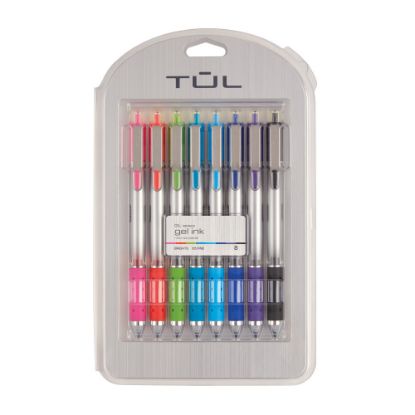 Picture of TUL GL Series Retractable Gel Pens, Fine Point, 0.5 mm, Silver Barrel, Assorted Bright Inks, Pack Of 8 Pens