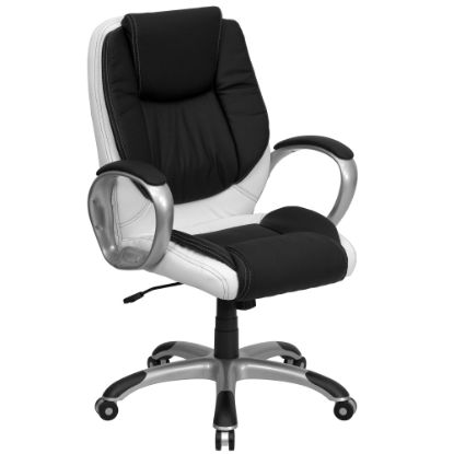 Picture of Flash Furniture LeatherSoft Faux Leather Mid-Back Swivel Chair, Black/White/Titanium