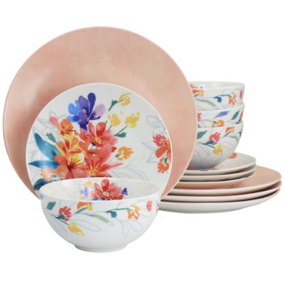 Picture of Spice by Tia Mowry Goji Blossom 12-Piece Fine Ceramic Dinnerware Set, Pink