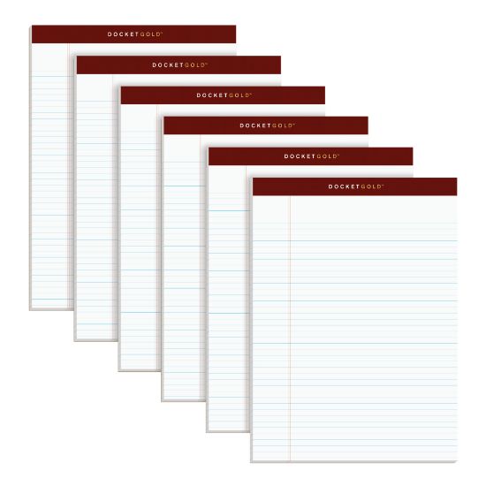 Picture of TOPS Docket Gold Perforated Writing Pads, 8 1/2in x 11 3/4in, Narrow Ruled, 50 Sheets, White, Pack Of 6 Pads