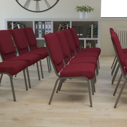 Picture of Flash Furniture HERCULES Series Stacking Church Chair, Burgundy/Silvervein