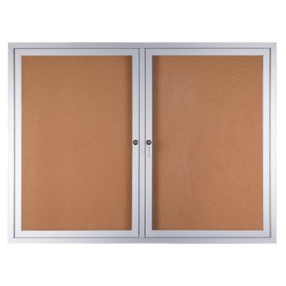 Picture of WorkPro Enclosed Double-Door Cork Bulletin Board, 36in x 48in, Aluminum Frame With Silver Finish