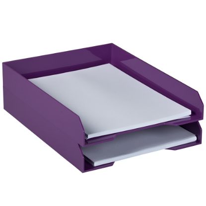 Picture of JAM Paper Stackable Paper Trays, 2inH x 9-3/4inW x 12-1/2inD, Purple, Pack Of 2 Trays