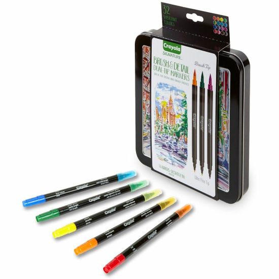 Picture of Crayola Brush & Detail Dual Tip Markers - Ultra Fine Marker Point - Brush Marker Point Style - 16 / Set