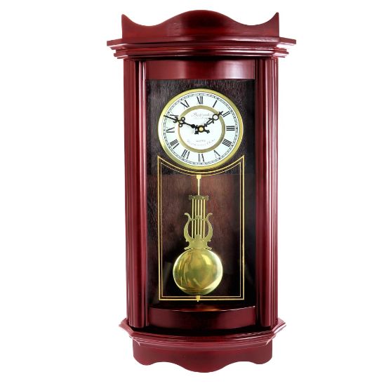 Picture of Bedford Clocks Weathered Collection Wall Clock, 25inH x 10-3/4inW x 4-3/16inD, Cherry Oak