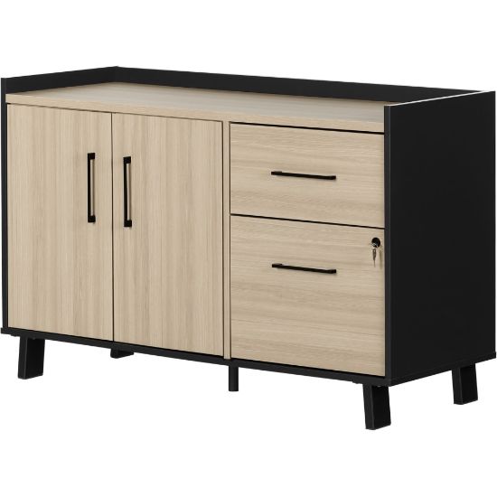 Picture of South Shore Kozack 47-1/2inW x 18-1/4inD Lateral 2-Drawer File Cabinet Credenza, Soft Elm/Matte Black