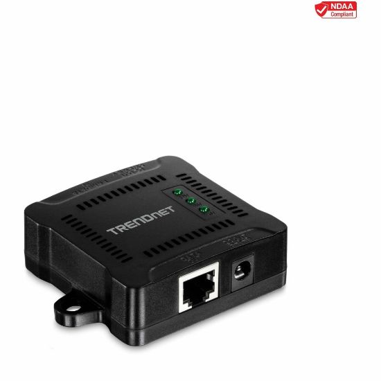 Picture of TRENDnet Gigabit PoE Splitter, 1 x Gigabit PoE Input Port, 1 x Gigabit Output Port, Up to 100m (328 ft), Supports 5V, 9V, 12V Devices, 802.3af PoE Compatible, PoE Powered, Black, TPE-104GS - Gigabit PoE Splitter