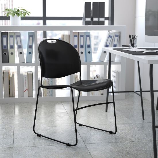 Picture of Flash Furniture HERCULES Plastic Ultra-Compact Stack Chair, Black