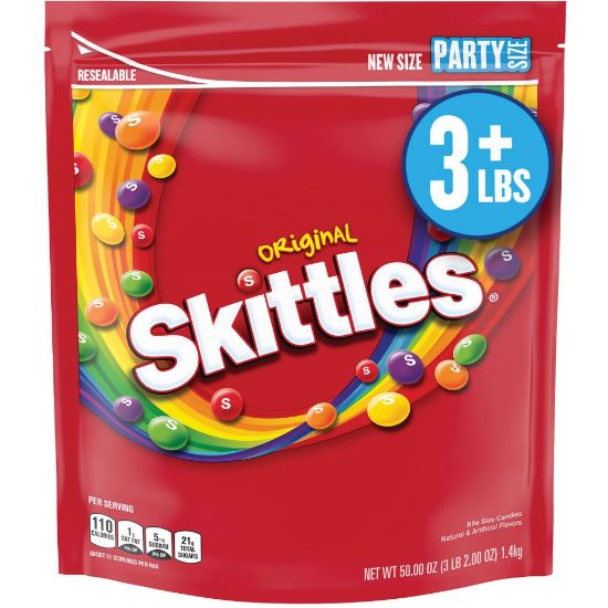 Picture of Skittles Original Party Size Bag - Orange, Lemon, Green Apple, Grape, Strawberry - Resealable Container - 3 lb - 1 Each