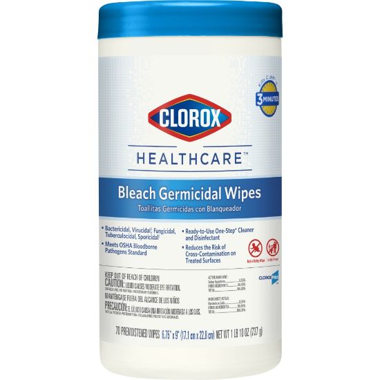 Picture of Clorox Healthcare Bleach Germicidal Wipes, Canister Of 70 Wipes