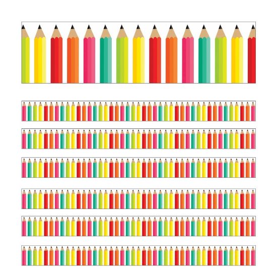 Picture of Carson Dellosa Education Straight Borders, Schoolgirl Style Black, White & Stylish Brights Pencils, 36ft Per Pack, Set Of 6 Packs