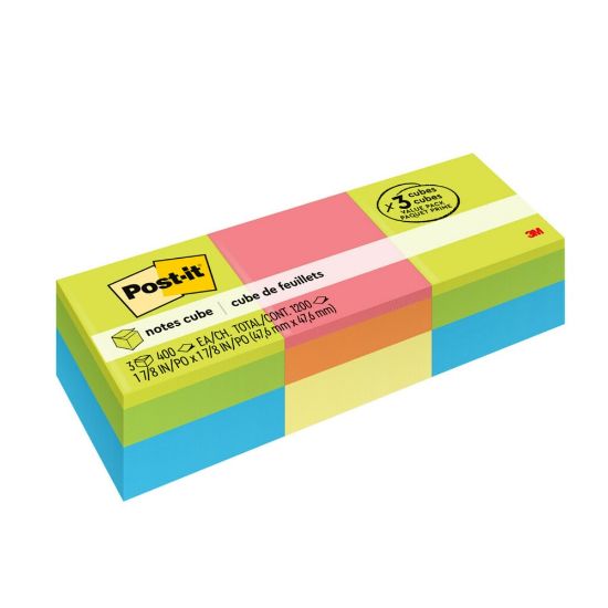 Picture of Post-it Notes, 1 7/8 in x 1 7/8 in, 3 Pads, 400 Sheets/Pad, Clean Removal, Assorted Bright Colors