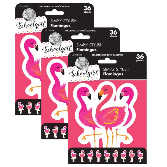 Picture of Carson Dellosa Education Cut-Outs, Schoolgirl Style Simply Stylish Tropical Flamingos, 36 Cut-Outs Per Pack, Set Of 3 Packs