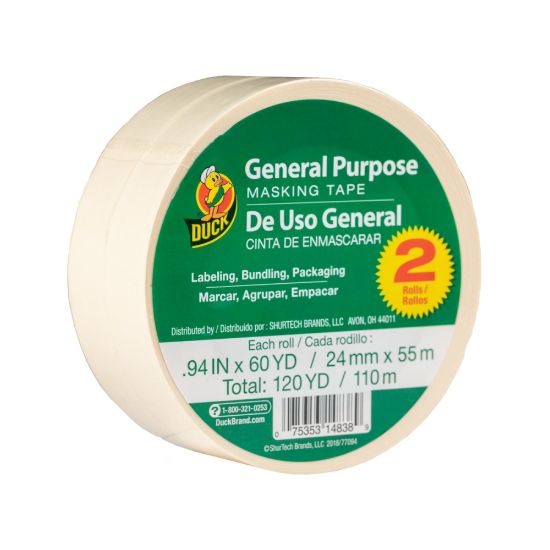 Picture of Duck Brand General Purpose Masking Tape Rolls, Removable, 1in x 60 Yd, Beige, Set Of 2 Rolls