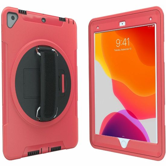 Picture of CTA Digital Protective Case with Build in 360 deg. Rotatable Grip Kickstand for iPad 7th/ 8th/ 9th Gen 10.2, iPad Air 3, iPad Pro 10.5, Red - Impact Resistant, Drop Resistant - Silicone Body - Hand Strap - 10.3in Height x 7.3in Width x 0.8in Depth - 1 Pac