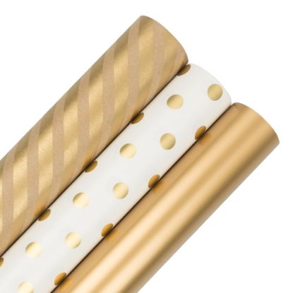 Picture of JAM Paper Wrapping Paper, Gold Assortment, 25 Sq Ft, Pack of 3 Rolls