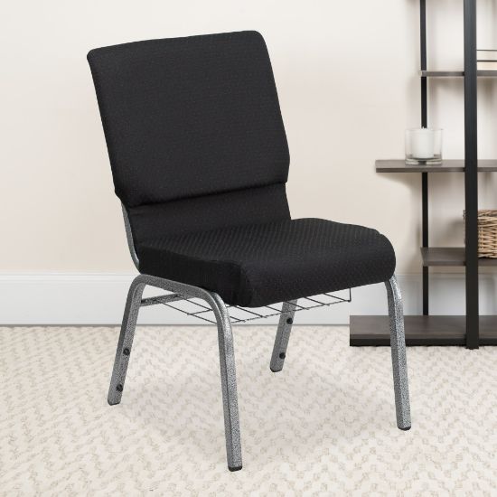 Picture of Flash Furniture HERCULES Church Chair With Book Rack, Black Pattern/Silver Vein