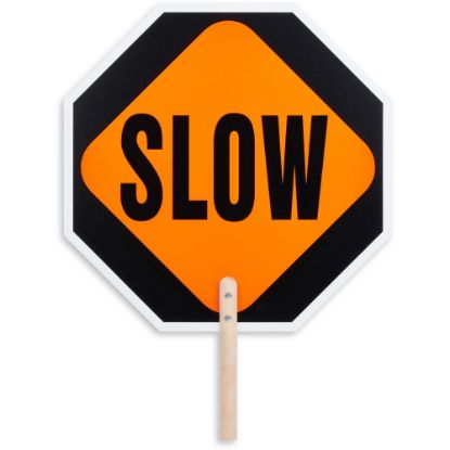 Picture of Tatco STOP / SLOW 2-sided Handheld Sign - 1 Each - STOP/SLOW Print/Message - 0.2in Width x 18in Height - Double Sided - Weather Proof, Long Lasting, Comfortable Grip, Lightweight, Handheld - Hardboard, Wood - Multicolor