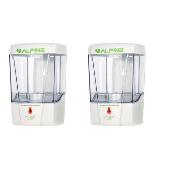 Picture of Alpine Commercial Automatic Touch-Free Liquid Soap And Gel Hand Sanitizer Dispensers, 700 mL, White, Pack Of 2 Dispensers