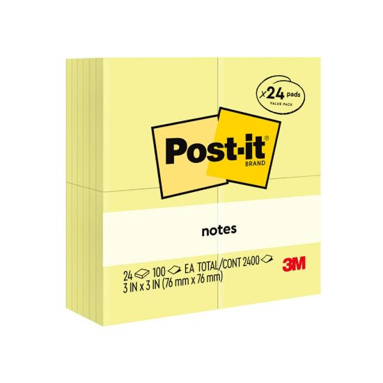 Picture of Post-it Notes Value Pack, 3 in x 3 in, 24 Pads, 100 Sheets/Pad, Clean Removal, Canary Yellow