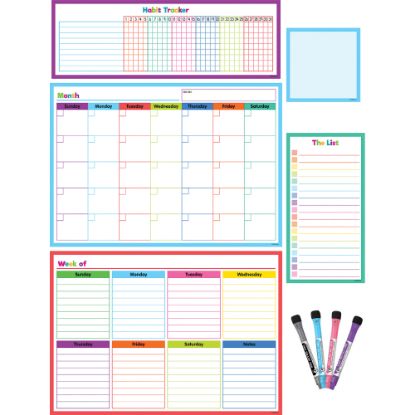 Picture of Teacher Created Resources Dry-Erase Magnetic 9-Piece Calendar Set, Colorful