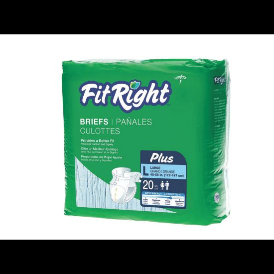 Picture of FitRight Plus Disposable Briefs, Large, 48 - 58in, Blue, Bag Of 20